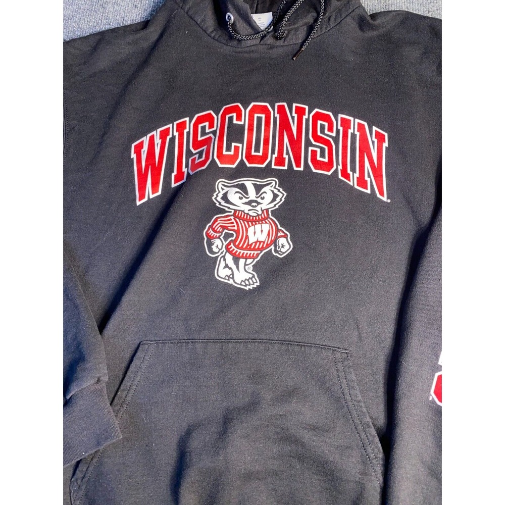 Wisconsin Badgers Champion Hoodie Football Men's‎ L Black Authentic Athleticwear - Picture 4 of 9